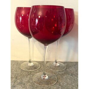 3 Ruby Red Balloon Style 8.5" Wine Glasses Possibly Lenox  # 3155